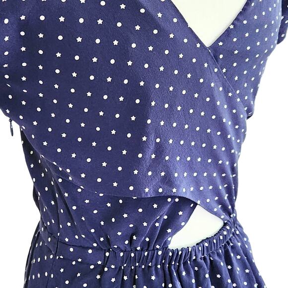 Madewell Silk Cross-Back Dress | Dots & Stars Print | Midnight Blue | Size 2 - Picture 3 of 13